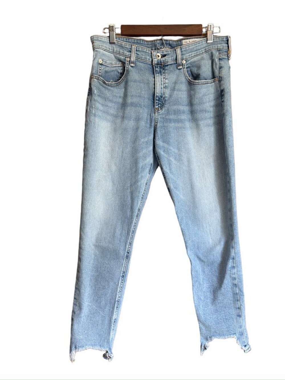 Rag & Bone High-Rise Crop Light Blue Wash Raw Hem Size 31
